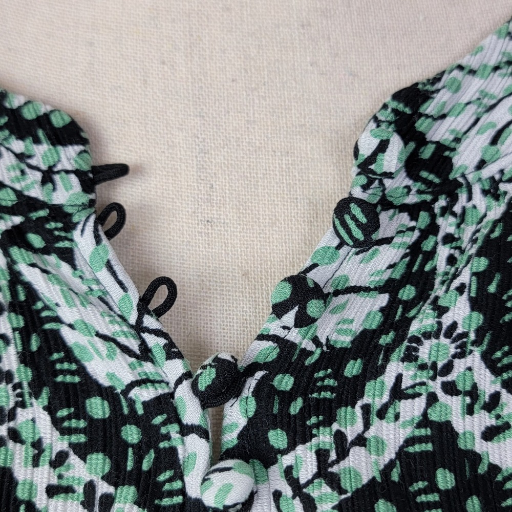 White House Black Market Blouse Women L Mint Green Damask Print Long Sleeve Top - Picture 4 of 14